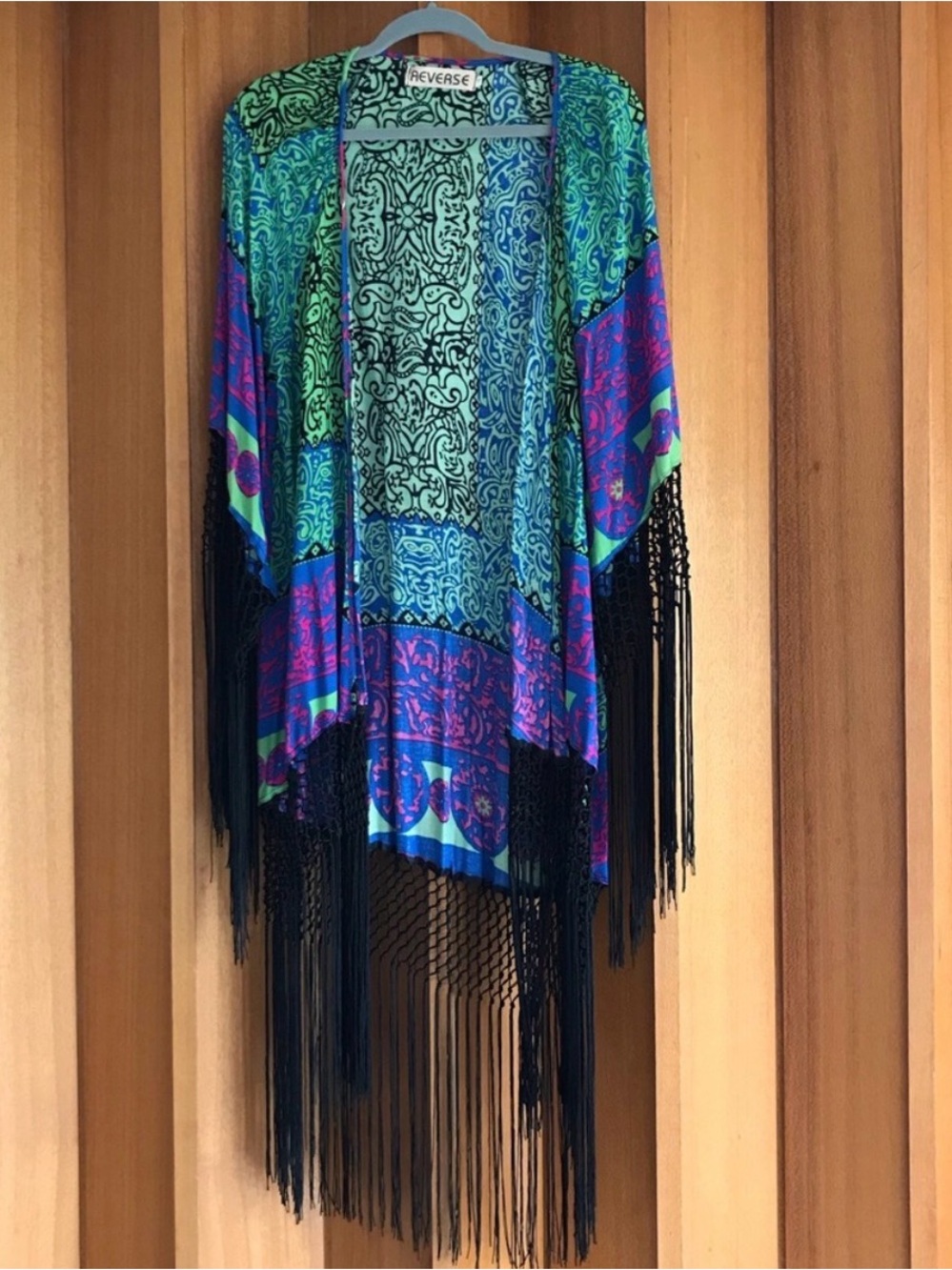 Reverse Multicolor Fringe Kimono